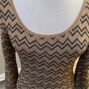 INC – Metallic Gold and Black Long Sleeve Zig Zag Knit Dress